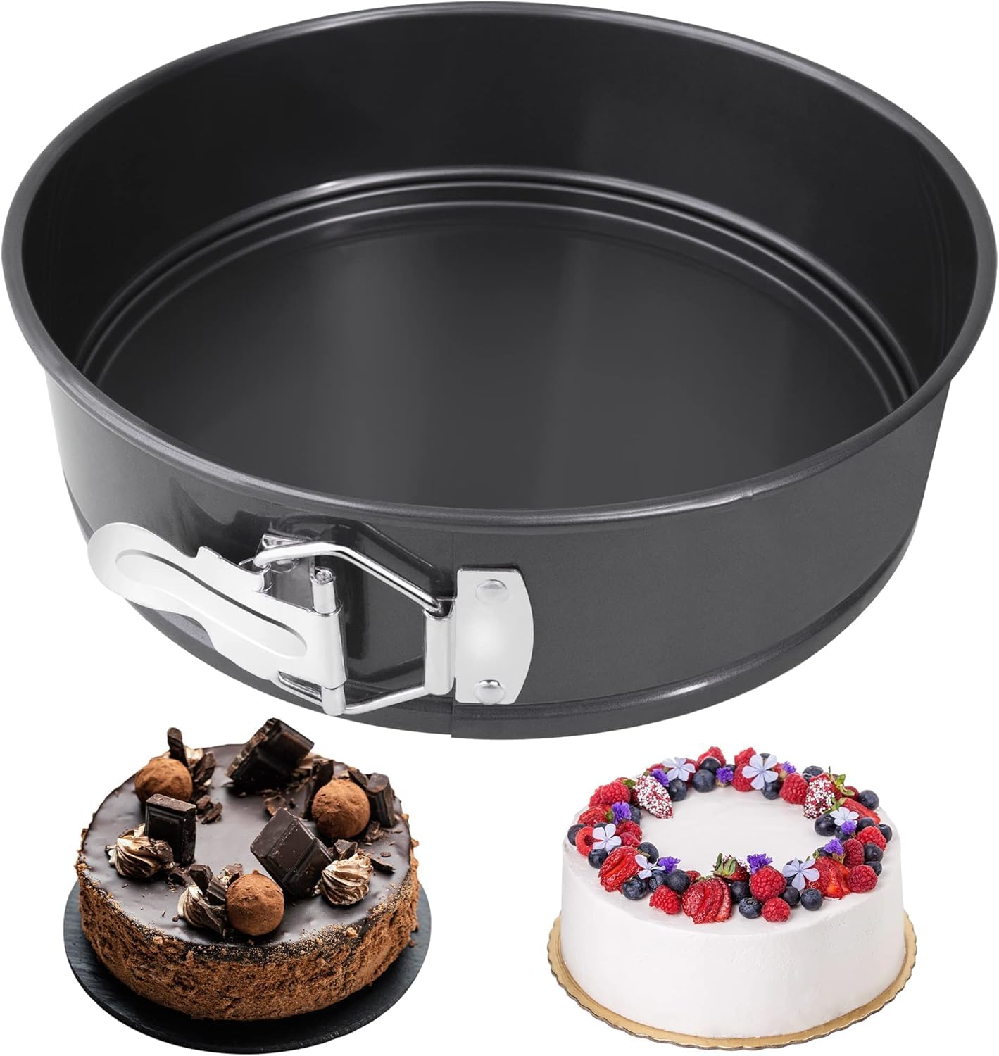 Trend BaseRound Cake Tins for Baking Non Stick Coating & Leak Proof Loose Baking Mold Pan Bake Ware Cheesecake Tray with Metal Handles for Restaurants Home & Kitchen 24x6.8cm