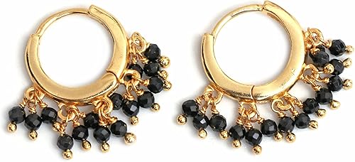 Miniatura 8 de Gempires Natural Red Garnet Beads Hoop Earring January Birthstone Earrings for Women Gold Plated Handmade Jewelry, Gift For Her (Red Garnet)