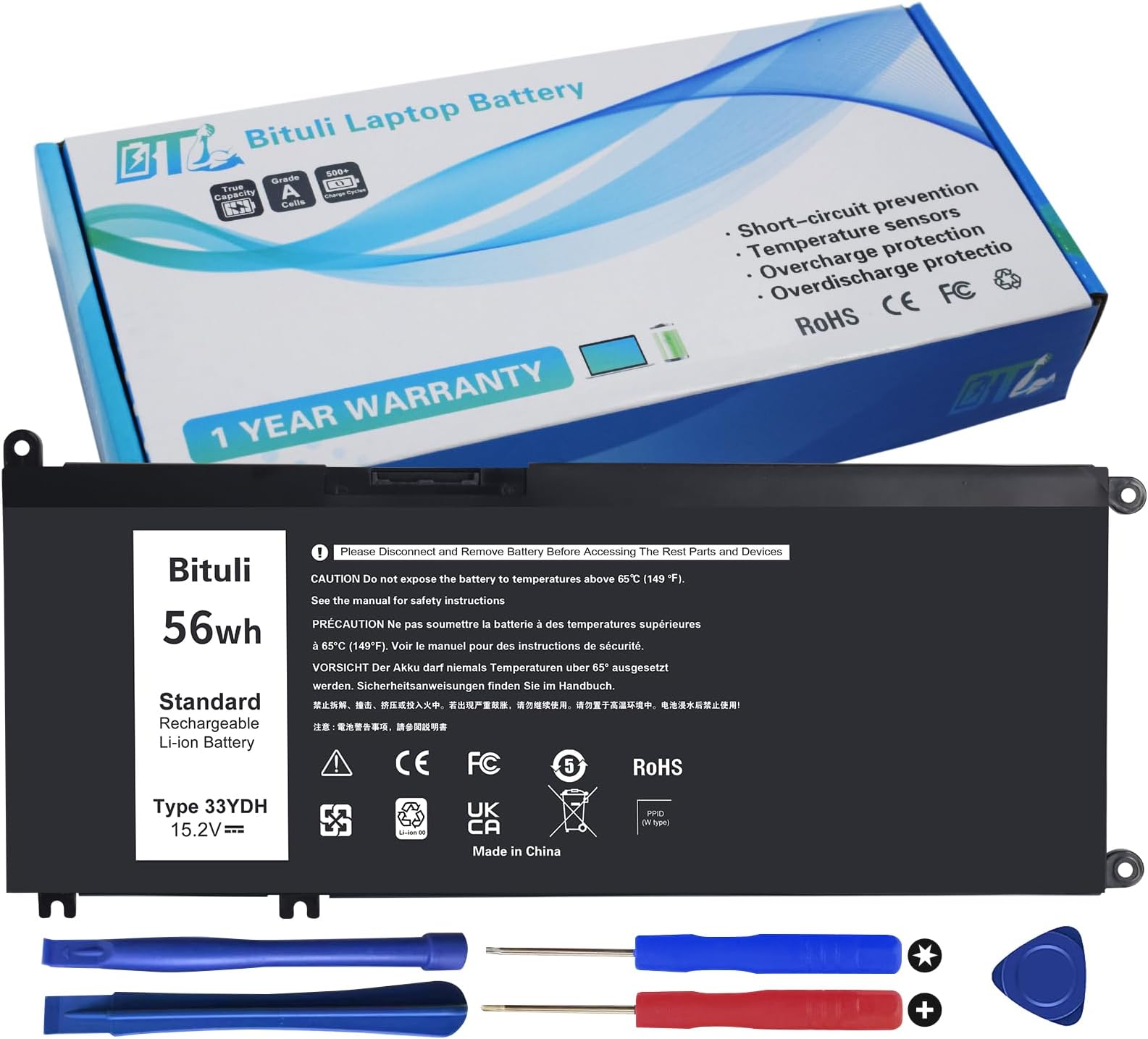 33YDH Laptop Battery for Dell Inspiron 17 7000 7778 7779 7786 7773 15 7577 G3 3579 3779 G5 5587 G7 7588 Latitude 13 3380 14 3490 15 3590 3580 PVHT1 P30E 81PF3 081PF3 56WH