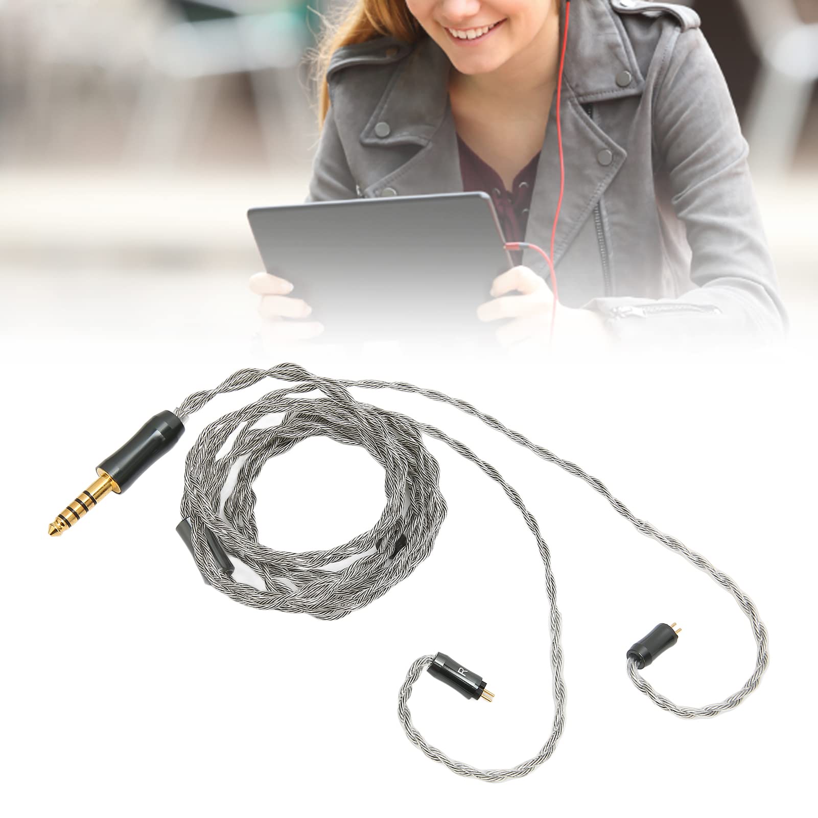 Cavo di ricambio per cuffie in rame placcato argento per un'eccellente qualità del suono, design a 4 fili, connettore da 4,0 mm, lunghezza 1,2 m