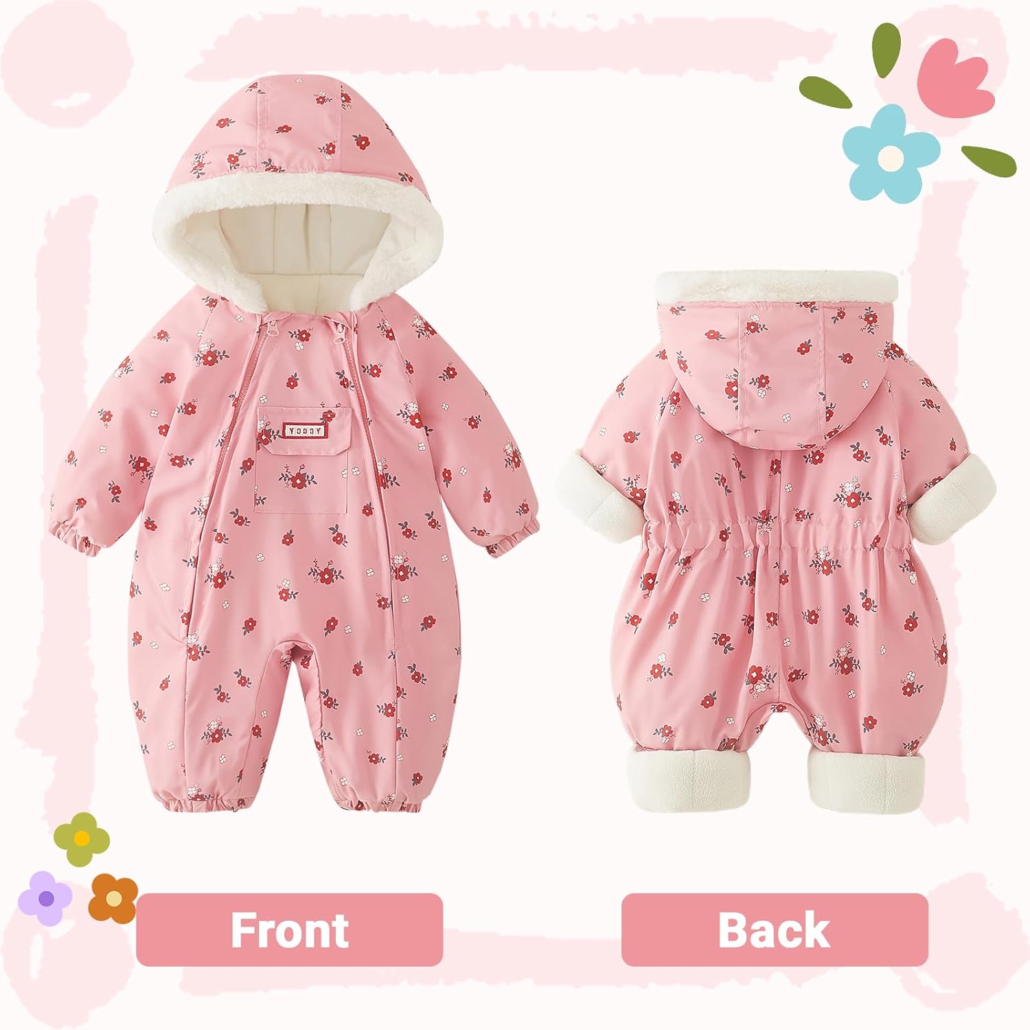 JiAmy Baby Snowsuit Newborn Printed Winter Clothes Outfit Infant Boys Grils Hooded Double Zippers Jumpsuit Onesie Coat - Image 2