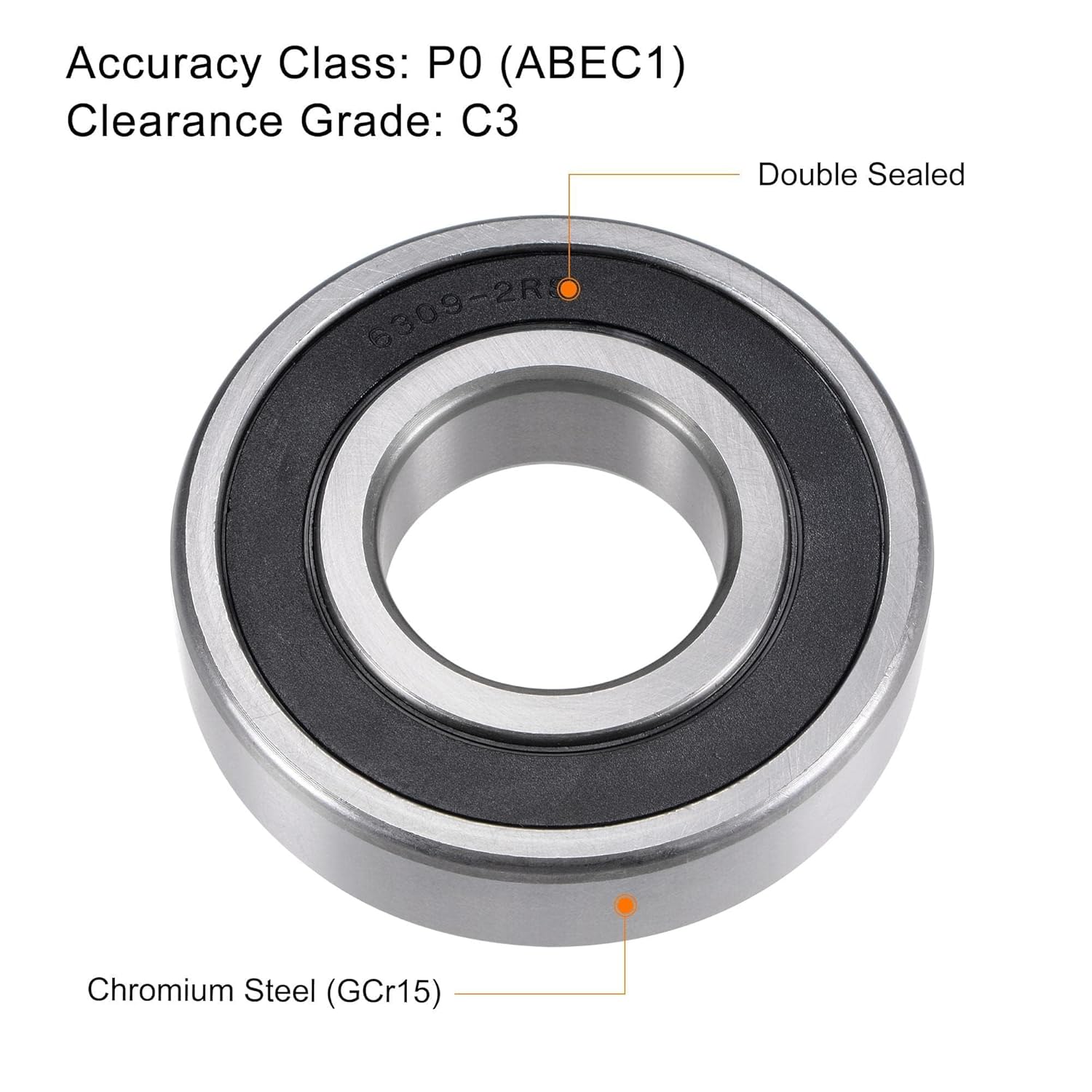 TOP-VIGOR 2Pcs 6309-2RS Deep Groove Ball Bearings, Z1 45mm x 100mm x 25mm Double Sealed Industrial Bearings, Chrome Steel Skateboard Bearings for Electrical Instrument Equipment