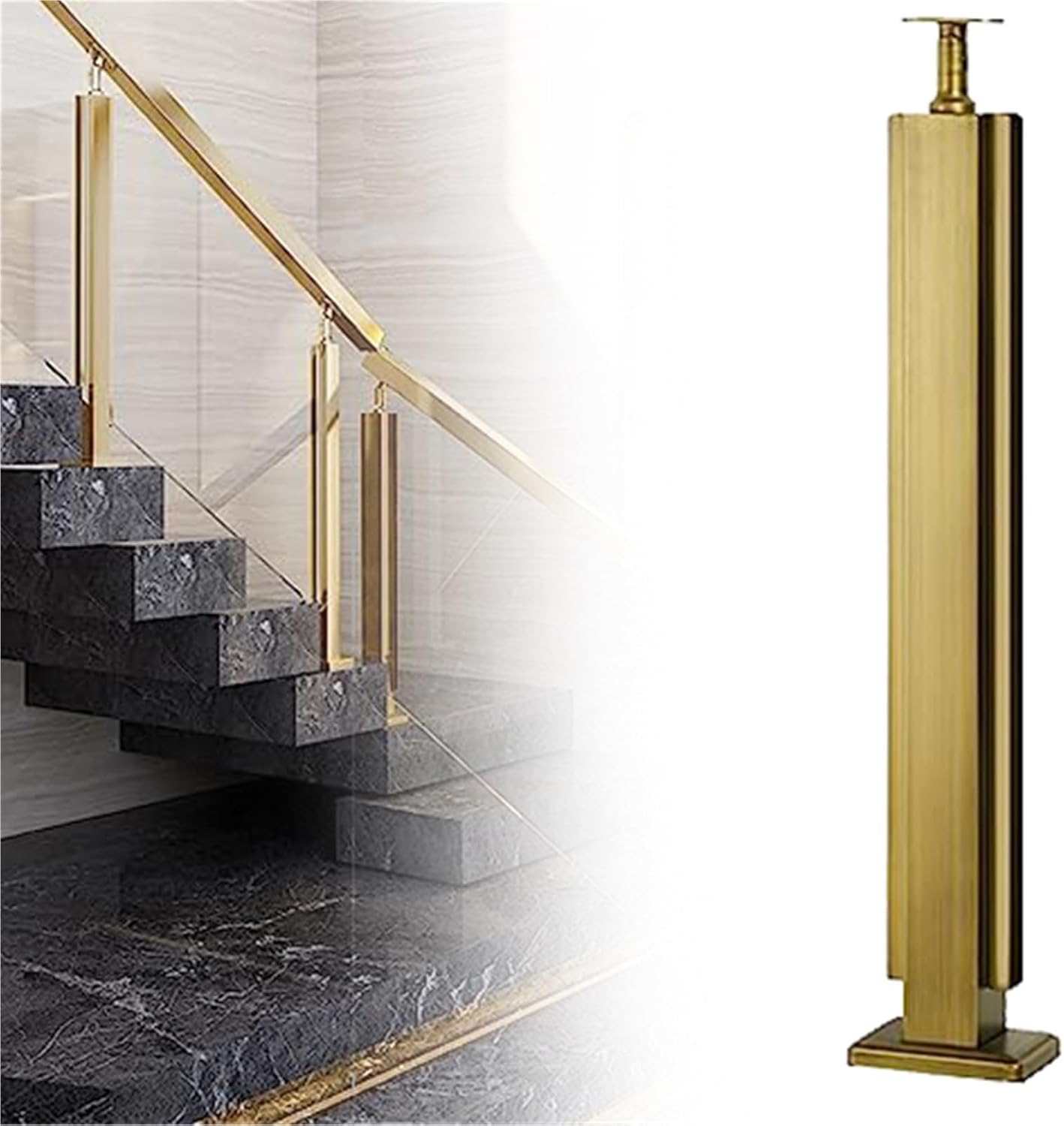 Stainless Steel Stair Railing Posts, Square Glass Balusters for Indoor/Outdoor Fences, Durable Glass Railing Post System (A-Corner, 105cm Height)