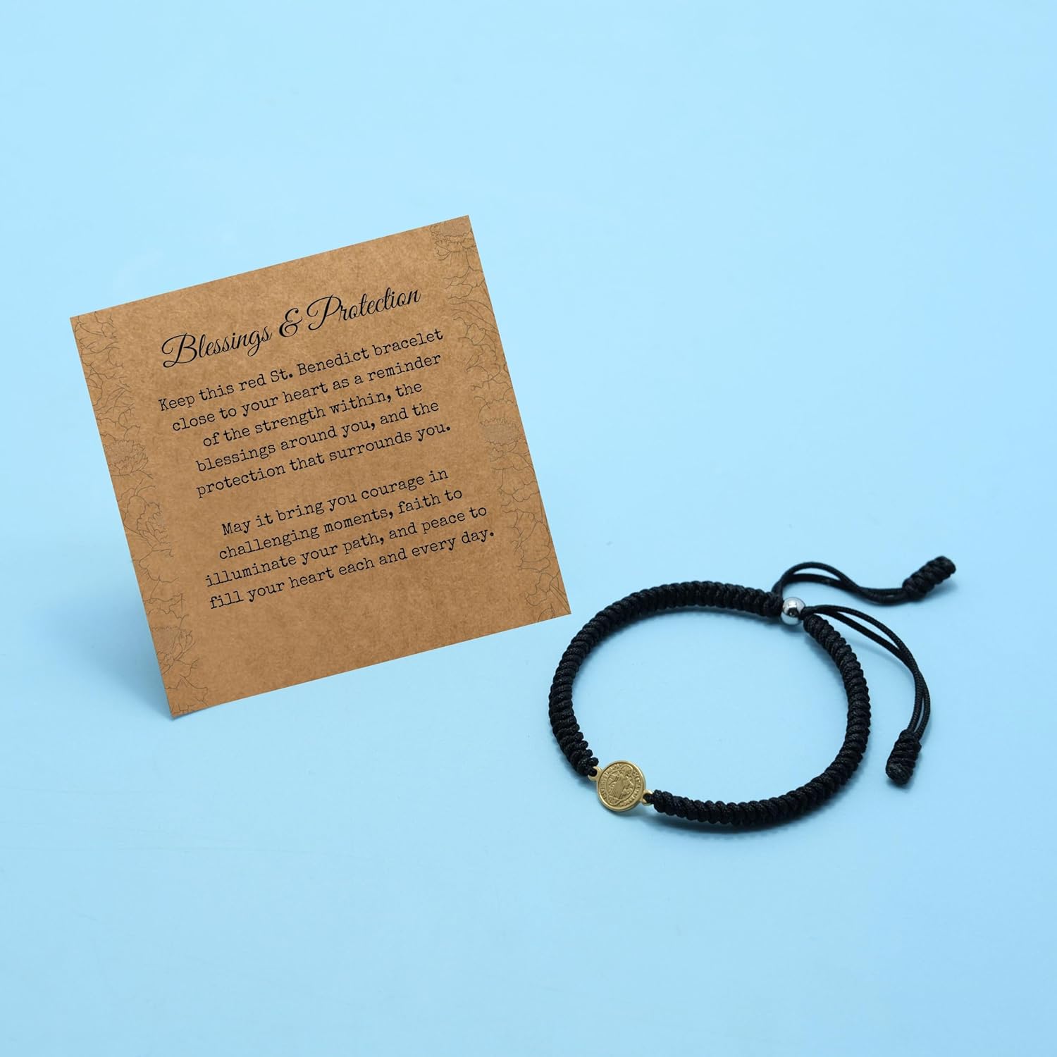 LAMIBEE Adjustable Braided Faith Bracelet, Saint Benedict Cross Charm and Evil Eye, Lucky Protection Religious Jewelry Gift with Inspiration Card for Men Women - Image 6