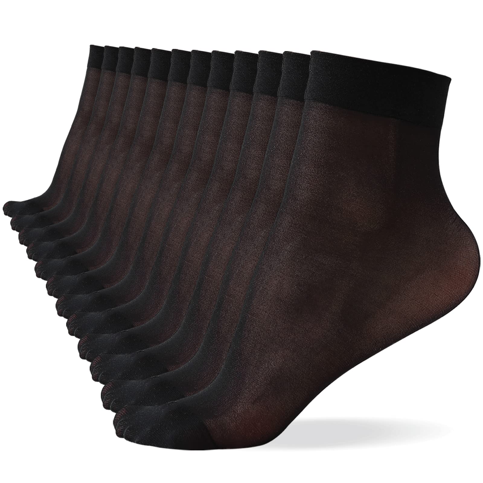 Wajiafar Women's 12 Pairs Black 12 Pack Nylon Ankle Socks, Sheer Pop Nylon Socks, Silky Breathable Hosier (12 Pairs Black)