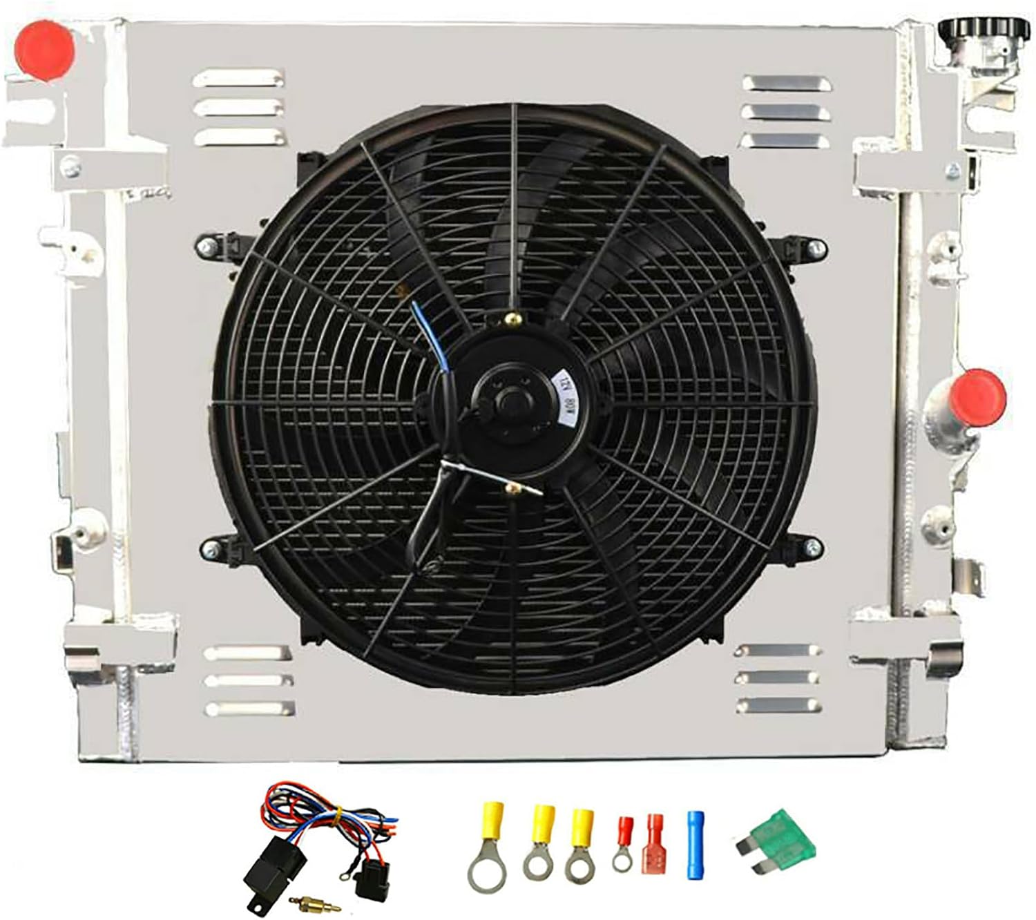 3 Row Aluminum Radiator Compatible with 2007-2015 Jeep Wrangler JK 3.6L 3.8L, Radiator with Shroud 16" Fan Realy Kit