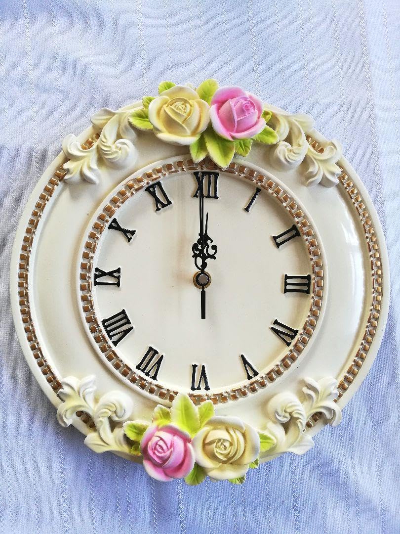 新品　バラ　壁掛け時計　静音　アンティーク調　掛け時計　ヨーロッパ　シャビー　白 壁掛け時計 静音 アンティーク調 掛け時計 ヨーロッパ シャビー