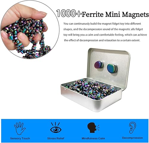 Miniatura 9 de Mini bolas magnéticas, más de 500 mini piedras magnéticas de ferrita, bolas magnéticas para adultos juguetes para ansiedad y estrés, juguetes de