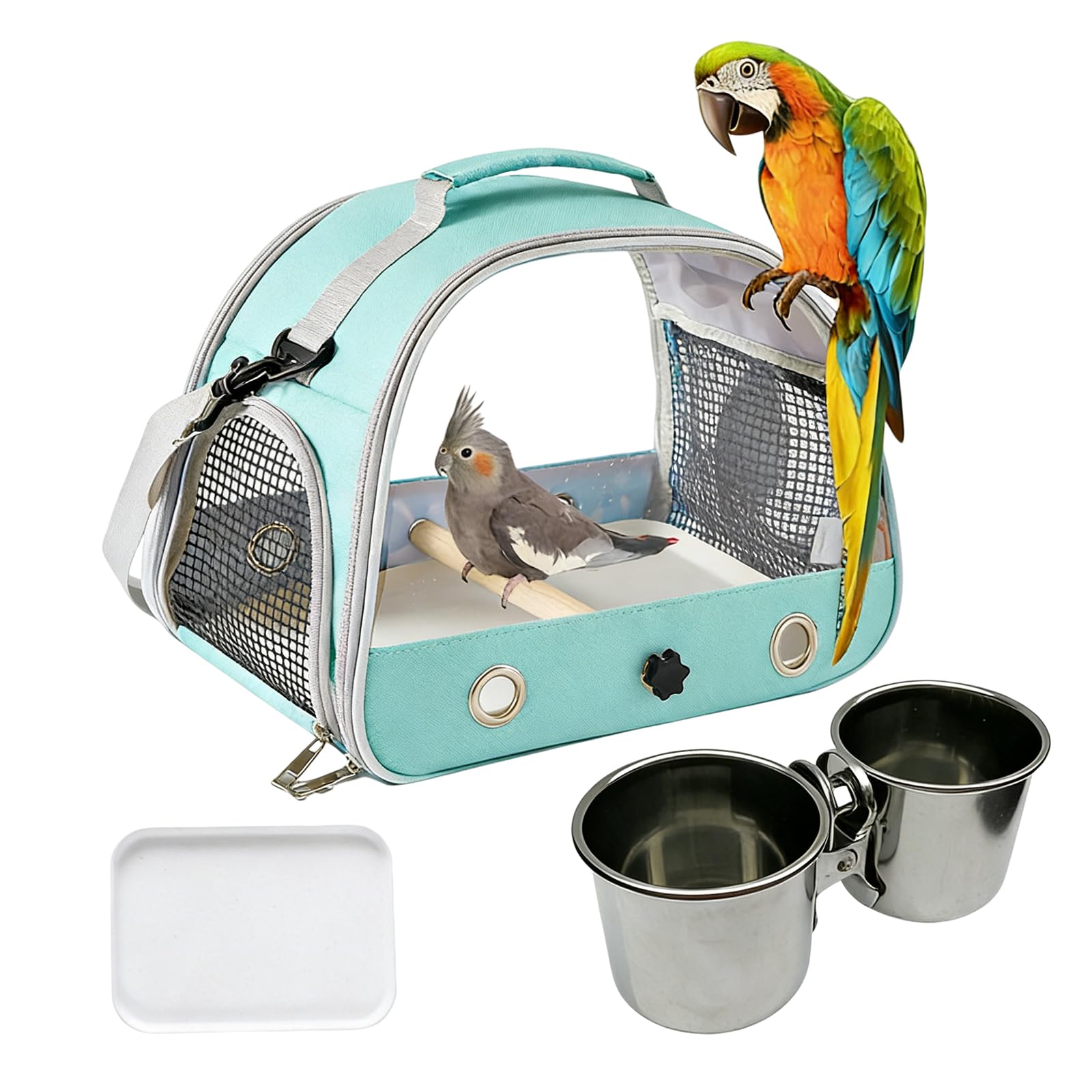 Boîte de transport pour oiseaux : sac à dos pour oiseaux avec perchoir et plateau en acier inoxydable, boîte de transport légère et respirante, cage de voyage pour perroquets perruches (type 7)