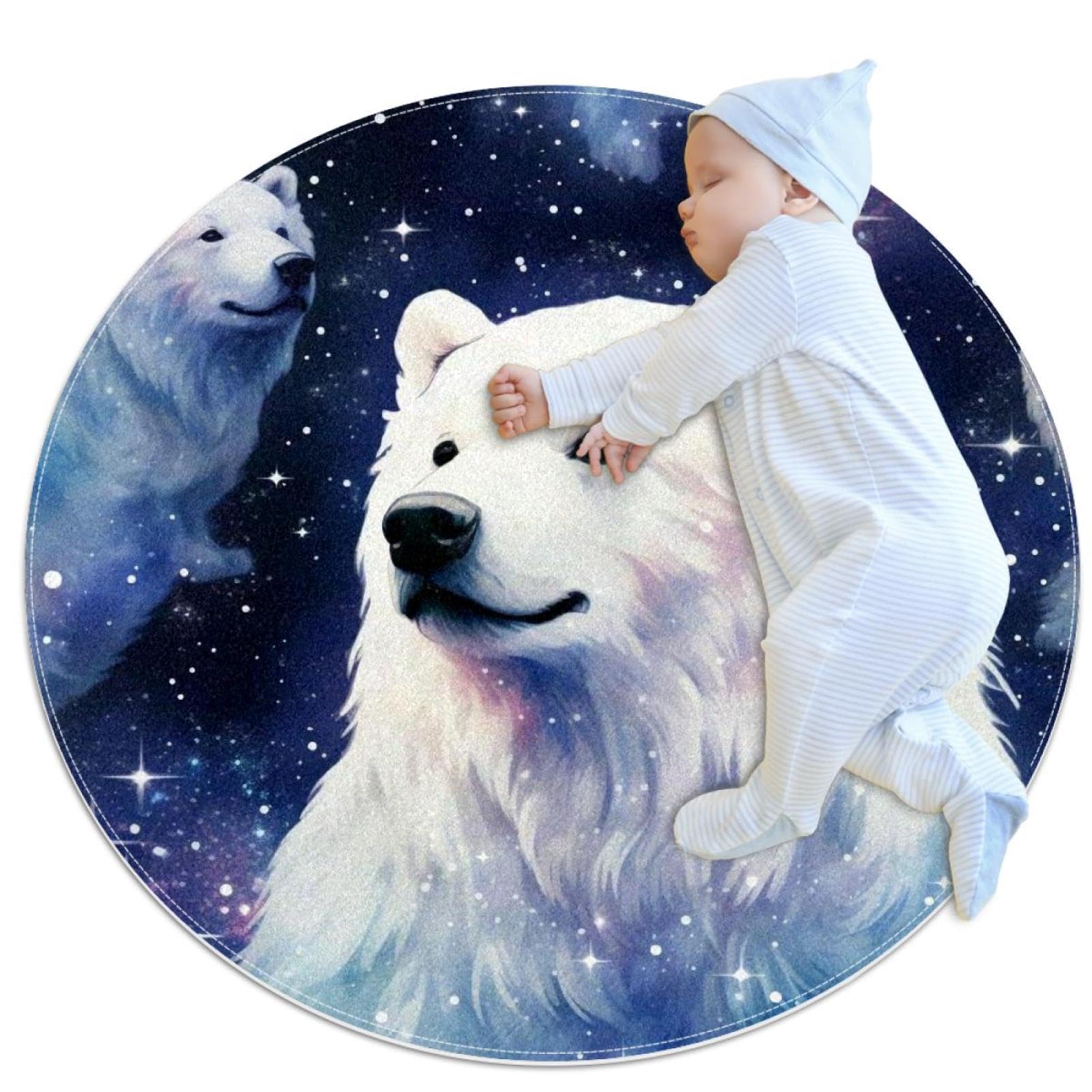 Tapis de salle de bain rond 1m avec motif chiens blancs de l'espace