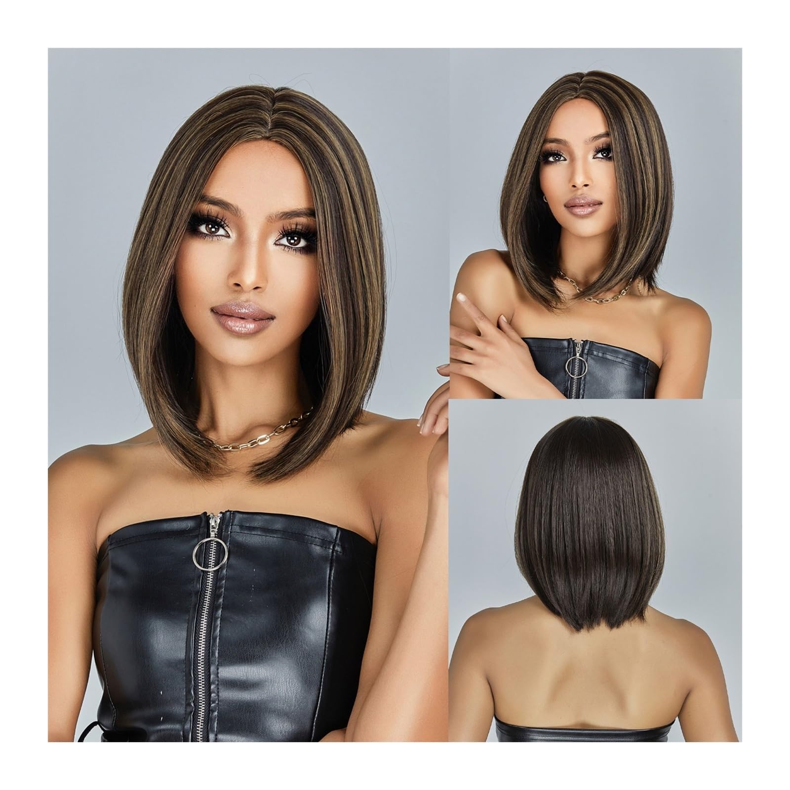 Women Cosplay Daily Natural Hair Wig Heat Resistant Fiber - Black With Blonde Hi AISI QUEENS 26 Long Straight Synthetic Wig for Women  main image 3