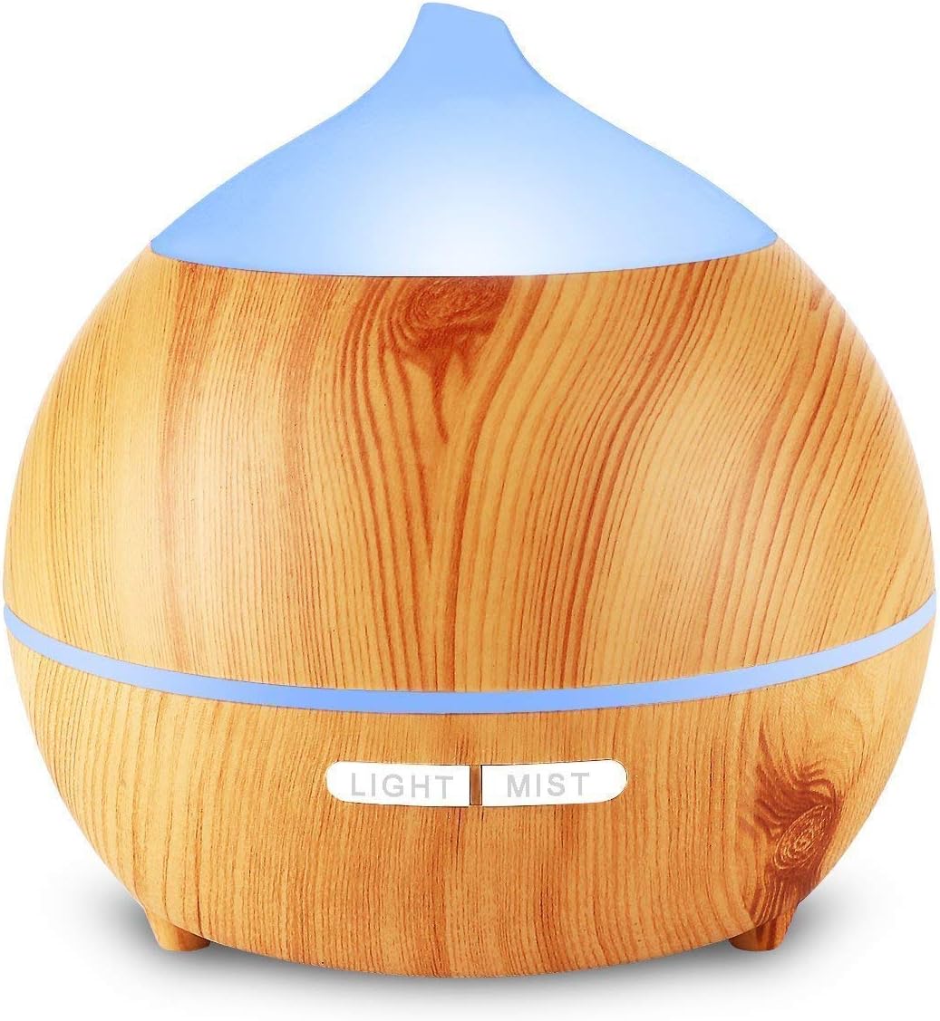 250ml Essential Oil Diffusers Aromatherapy Aroma Diffuser Wood Grain Humidifier, Ultrasonic Adjustable Cool Mist, Waterless Auto Shut-Off and 7 Color LED
