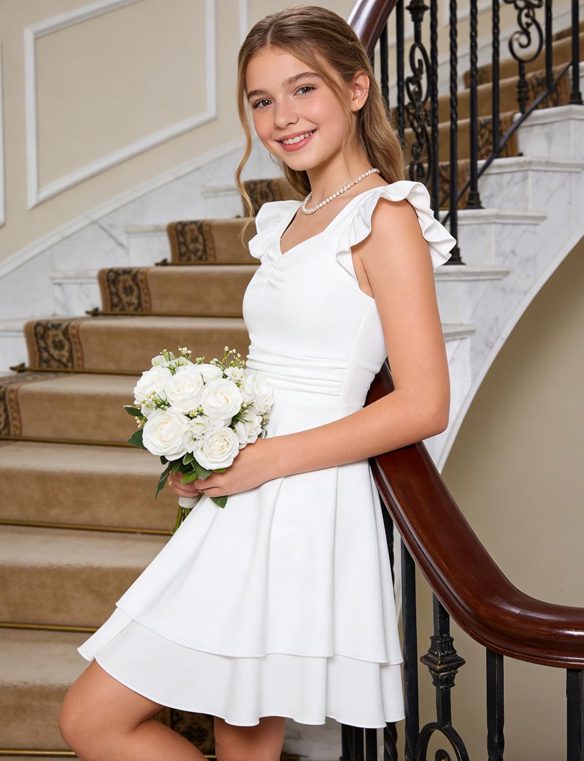 ALISISTER Girls Ruched Dresses Teens Ruffle Flowy Tiered A Line Swing Dress for Girl 7-14Y