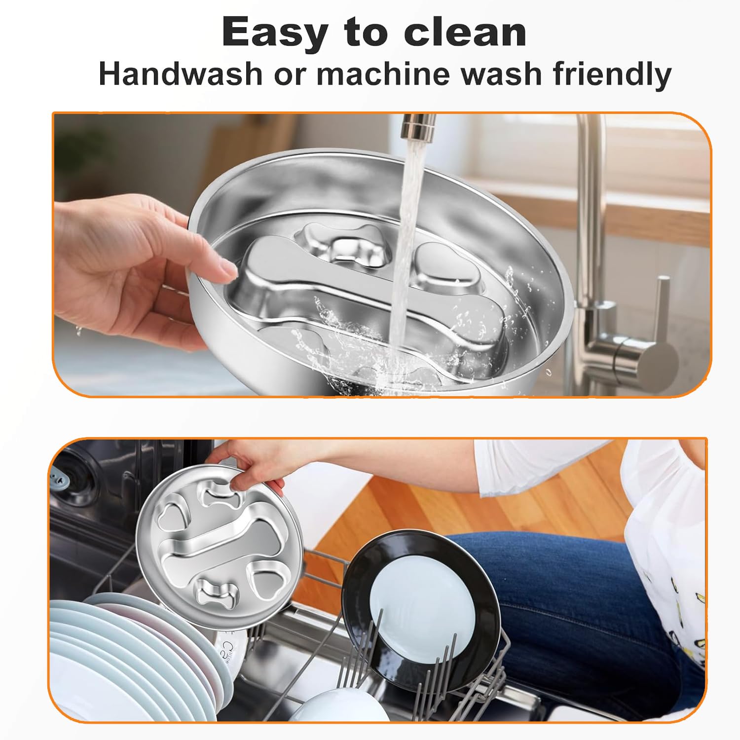 Stainless Steel Slow Feeder Dog Bowls,2 Pcs Slow Food Bowl for Dog & Cat - 2 Cups Capacity,Bone-Shaped Design Pet Food Holder,Metal Non-Slip Lick Plate,Puzzle Maze Dish for Small & Medium Sized Breeds - image 6