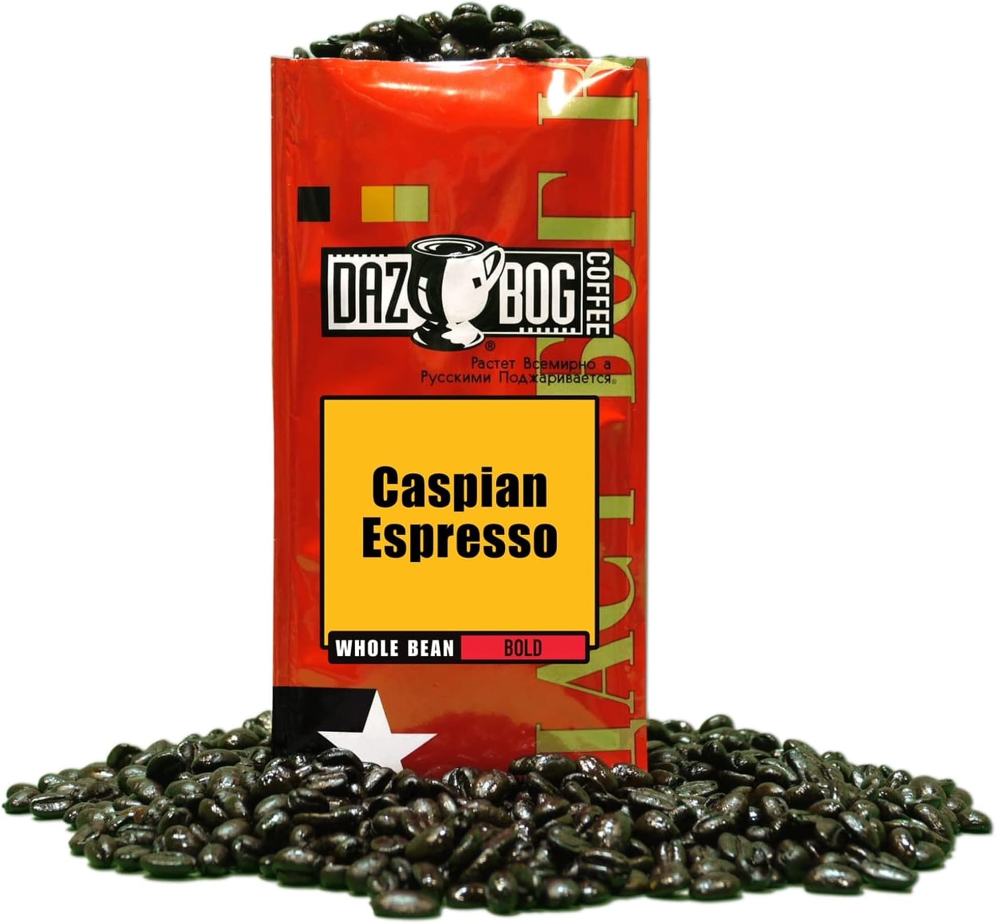 Dazbog Coffee | Caspian Espresso | Whole Bean Coffee | 11 oz. | Sweet & Fruit Flavors | Dark Roast Blend | Full Bodied Espresso | Deep Earthiness | Vacuum Sealed Freshness