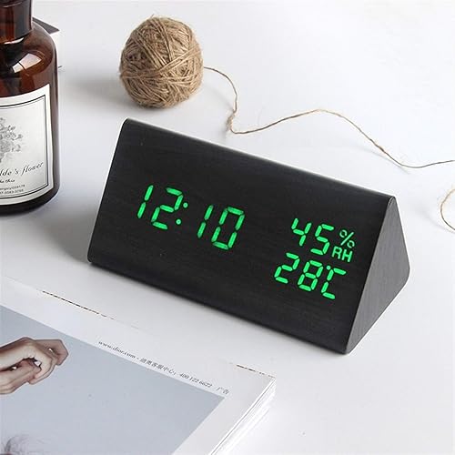 Miniatura 3 de ZUOZUO LED Wooden Alarm Clock Table Voice Control Digital Clock Temperature Humidity Display Wood Despertador Desktop Clocks Alarm Clock (Color  05)