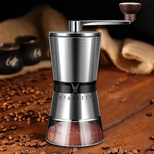 Miniatura 7 de LynsaTac Molinillo de café manual con 8 grosores ajustables, molinillo de mano Millware, fresas cónicas para granos de expreso, prensa francesa,