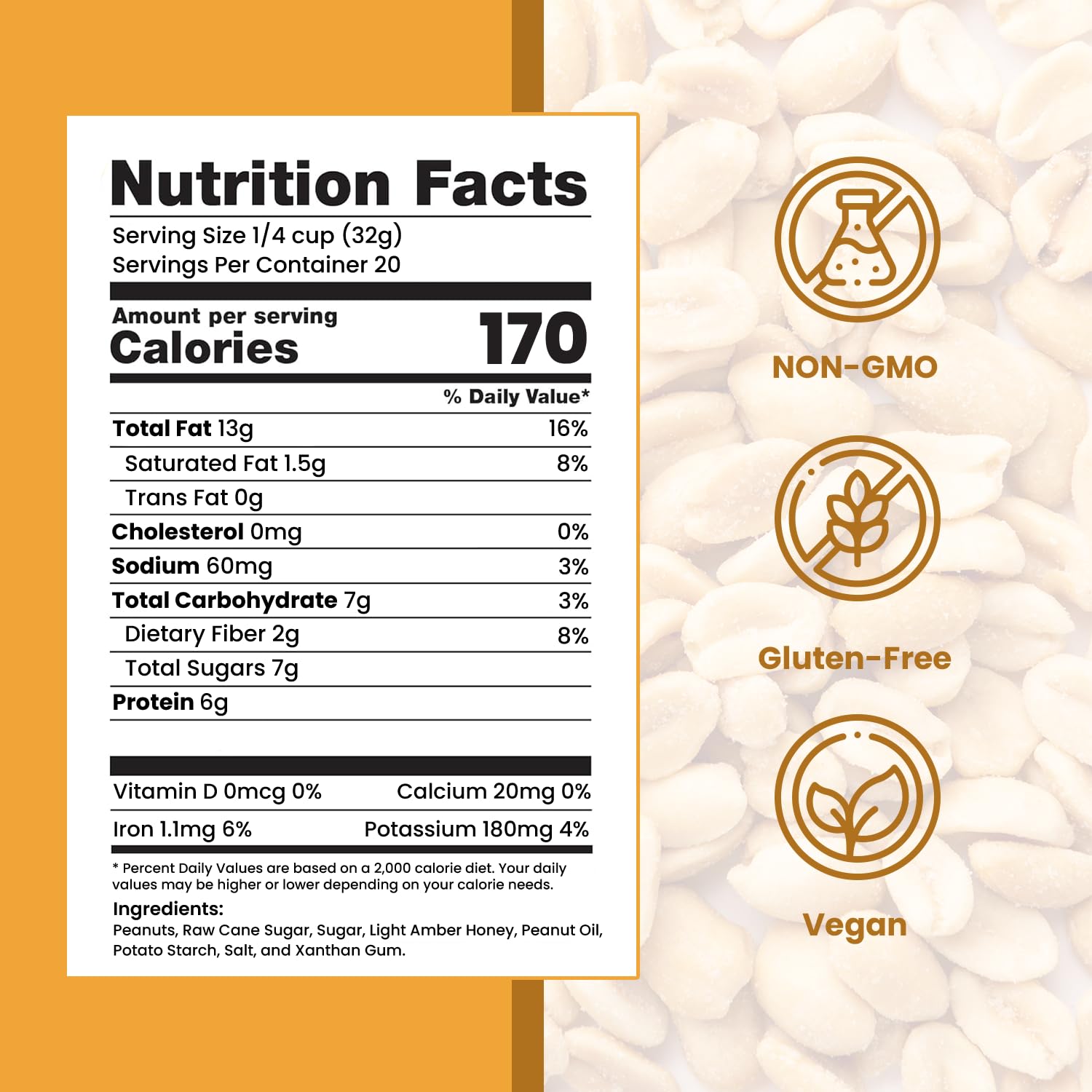 Hubs Peanuts Super Extra-Large Honey Kissed Virginia Peanuts - Premium Virginia Nuts with All-Natural Sweet Honey Coating - Healthy Snacks in Reusable Vacuum-Sealed Tin - 2 Packs of 20 oz Cans