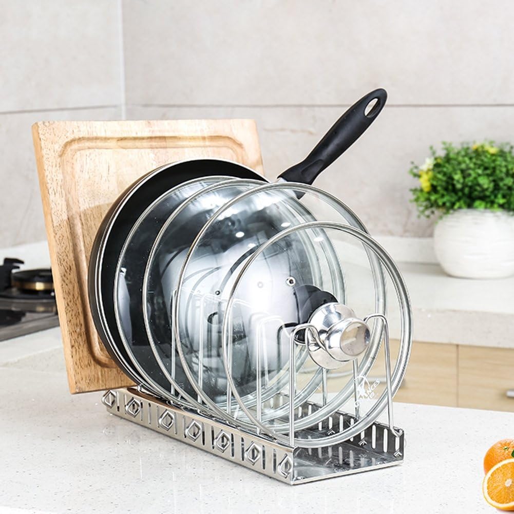 Pot Lid Holder Organizer Rack Stainless Drying Drainer Storage Holder Kitchen Cabinet for Cutting Boards / Pan / Lid / Plate