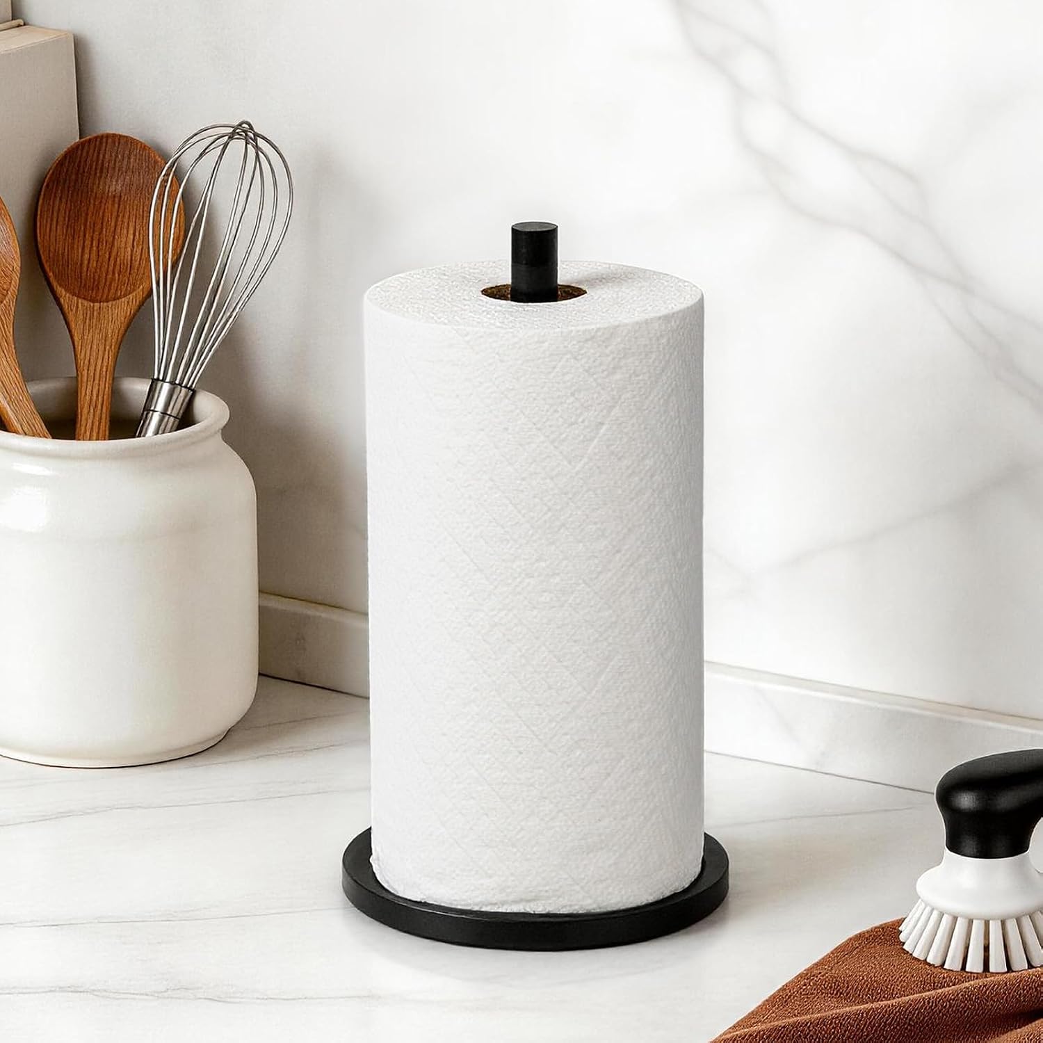 Acrylic Paper Towel Holder, Freestanding Paper Roll Holder with Weighted Base, Modern Decorative Design for Kitchen Countertops, Bars & Dining Tables, Black image 5
