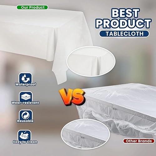 Miniatura 5 de BULK - Manteles de plástico blanco  Paquete de 100  54 x 108 pulgadas  Se adapta a mesas plegables y de picnic estándar  Plegado, fácil de agarrar y