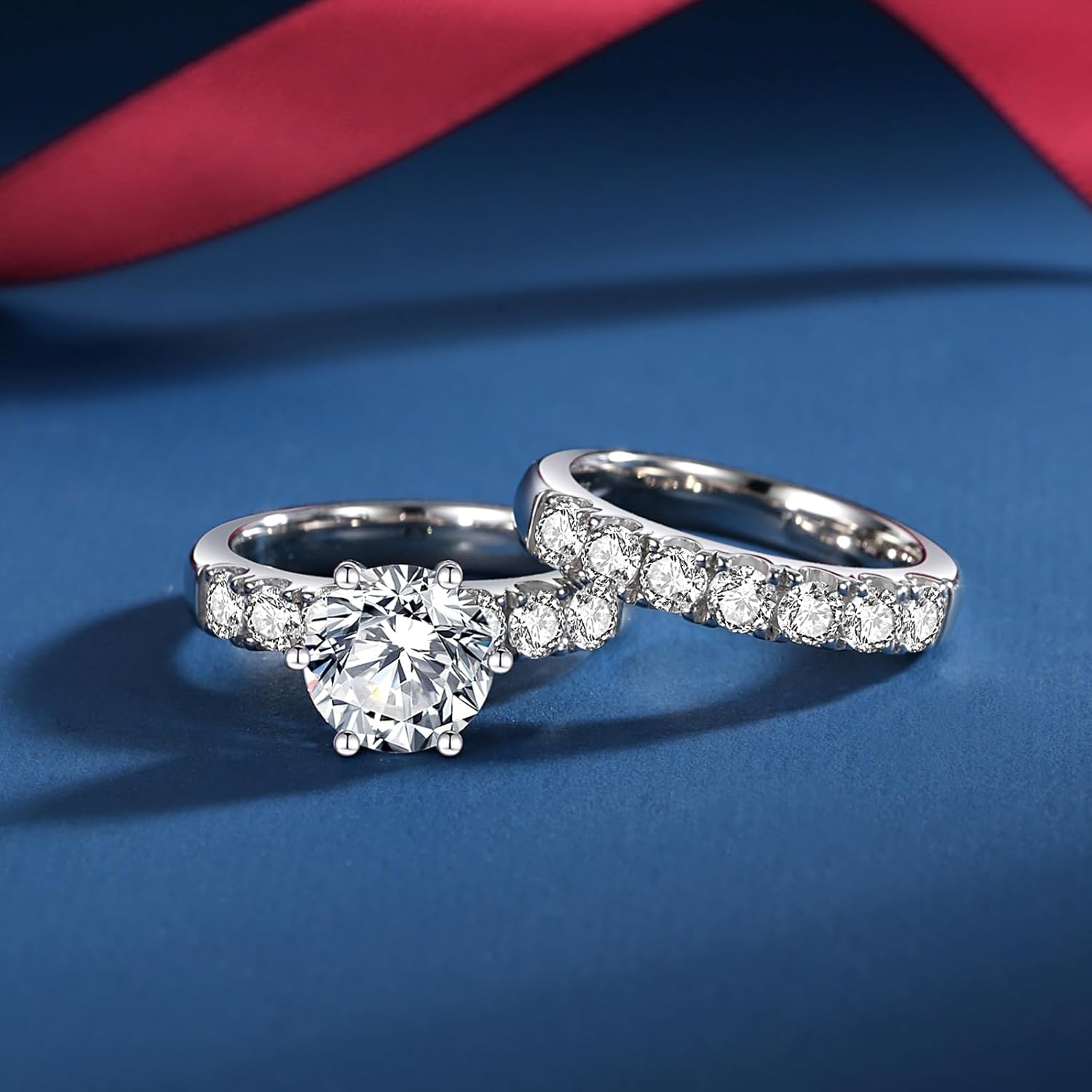 5.6 CTTW (3CT Center) Moissanite Engagement Rings for Women D Color VVS1 Round Cut Moissanite Wedding Band S925 Sterling Silver Ring Bridal Sets for Wedding Anniversary