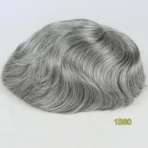 Miniatura 9 de HAPPYCC - Peluca de cabello humano para hombre prótesis de cabello humano fino con Npu alrededor del tupee 1B mezcla de color negro roto 20  cabello