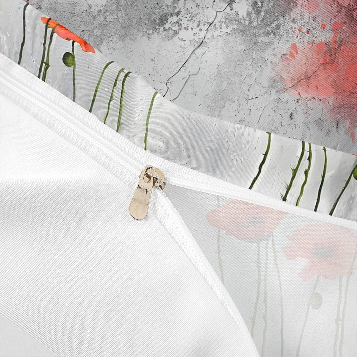 Manfei Poppy Kids Duvet Cover Set Queen Size,Red Flowers Rustic Farmhouse Bedding Set,Girls Boys Adults Room Decor,Grey White Graffiti Retro Comforter Cover,Bohemia Romantic Quilt Cover,2 Pillowcases