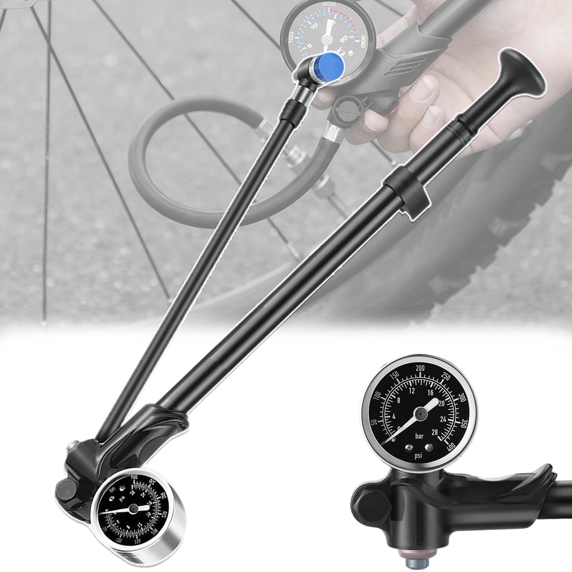 400 Psi Pompe à Amortisseur Haute Pression, Pompe à Choc Haute Pression avec Manomètre Et Bouton De Purge, Pompe De Choc pour Fourche Et Suspension Arrière, Mini Pompe Portable, Noir
