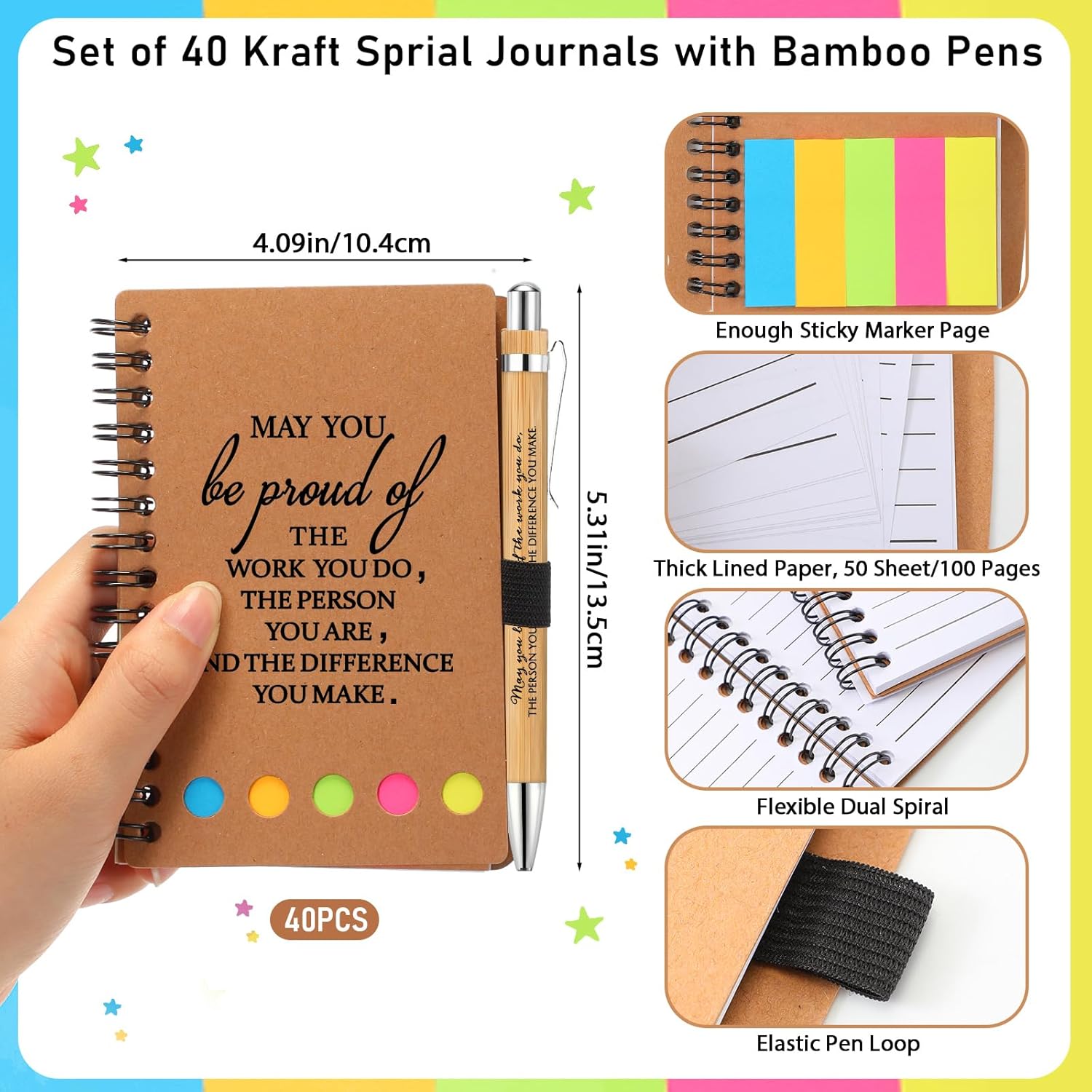 Chuangdi Valentines Employee Appreciation Gift Inspirational Spiral Notebook Journal with Sticky Notepad Motivational Pen Bulk for Coworker Team Nurse Teacher Office Supplies(40 Sets) - Image 2