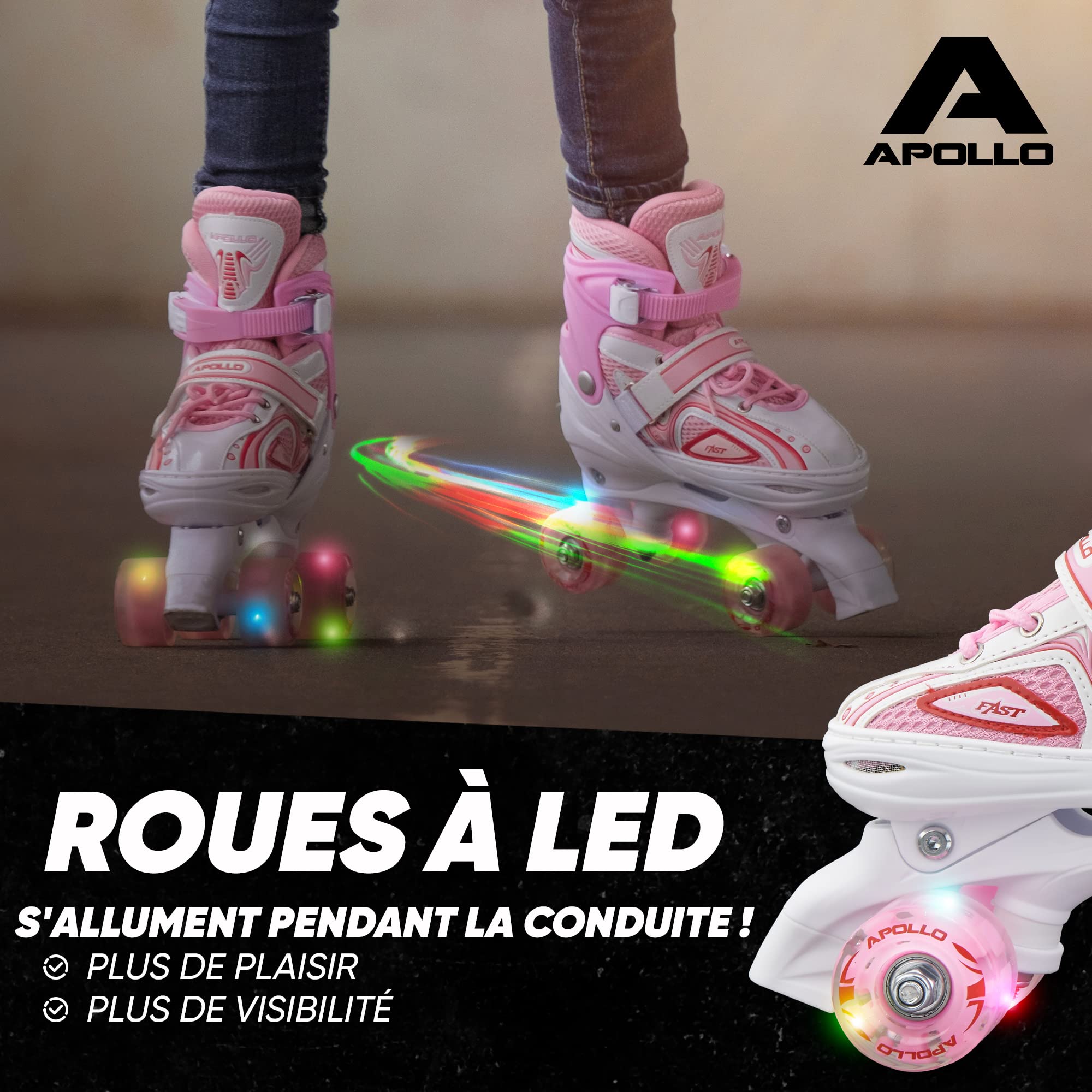 Apollo Super Quad X Pro, Patins à roulettes LED pour Enfants et Adolescents, idéal pour Les débutants, Patins à roulettes Confortables pour Les Filles et Les garçons.