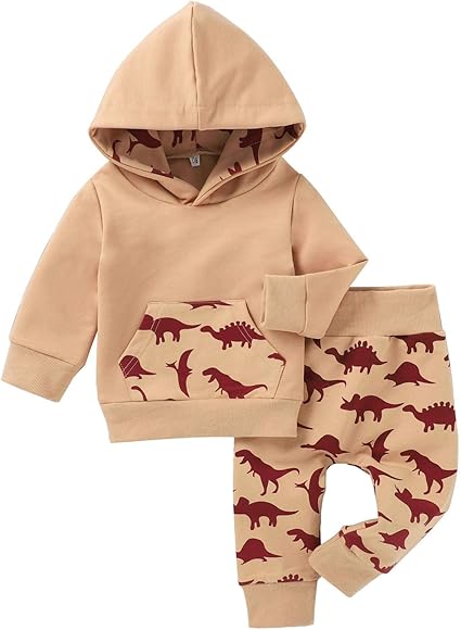 Janly Clearance Sale Baby,Clothing,Baby Boys 0-24m,Outfits & Clothing Sets 0-24 Months Boys Outfits Set, Newborn Infant Baby Boys Cartoon Dinosaur Print Hooded Sweatshirt+Pants Outfits, Nice Easter Gifts, Baby Clothing Set