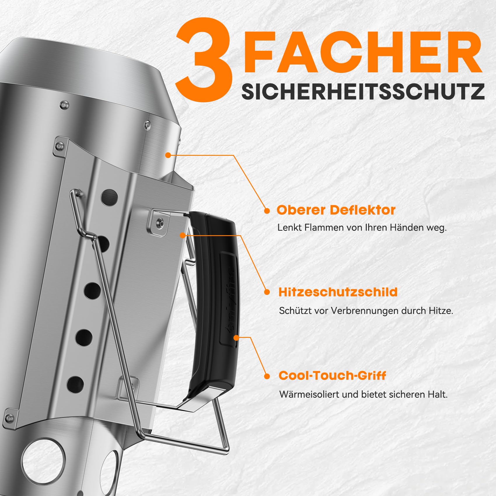 onlyfire Anzündkamin Grill, Hochwertiger Anzündkamin Edelstahl, Groß Grillkohle Anzündkamin 34,5cm Höhe, Grillkohlezünder für Holzkohle, Briketts, Ø 19cm Runder Grillkamin, Kohleanzünder Grill