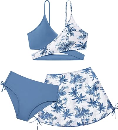 Girls 2 Piece Swimsuits with Skirts Criss Cross Swim Bathing Suits Teen Girls Swimwear Adjustable Strap Bikini Set
