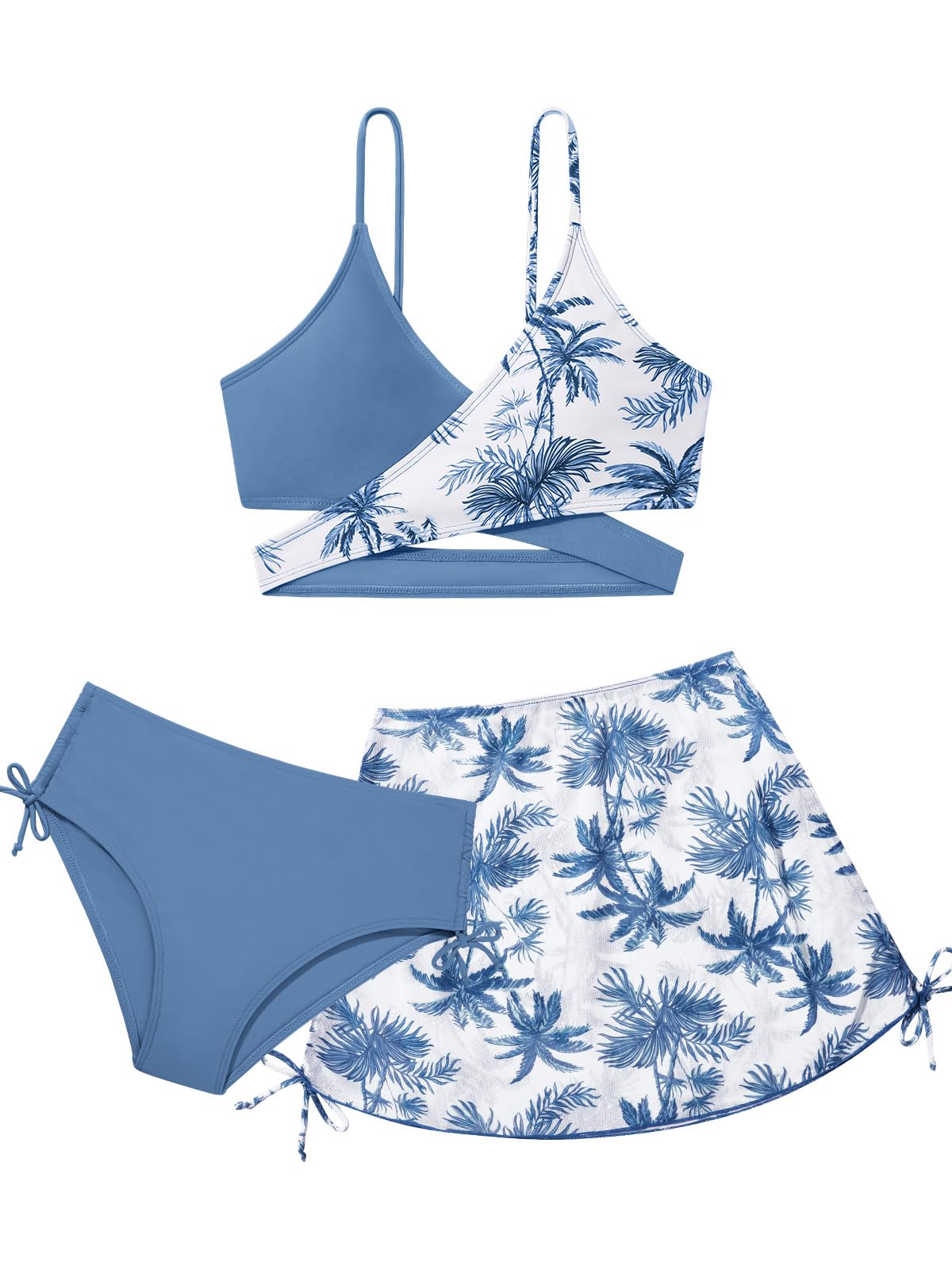 Girls 2 Piece Swimsuits with Skirts Criss Cross Swim Bathing Suits Teen Girls' Swimwear Adjustable Strap Bikini Set