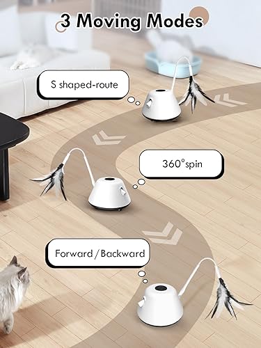 Miniatura 4 de CT01-K - Juguetes interactivos automáticos para gatos de interior con plumas extraíbles, 3 modos de juego de velocidad, modo de espera inteligente,