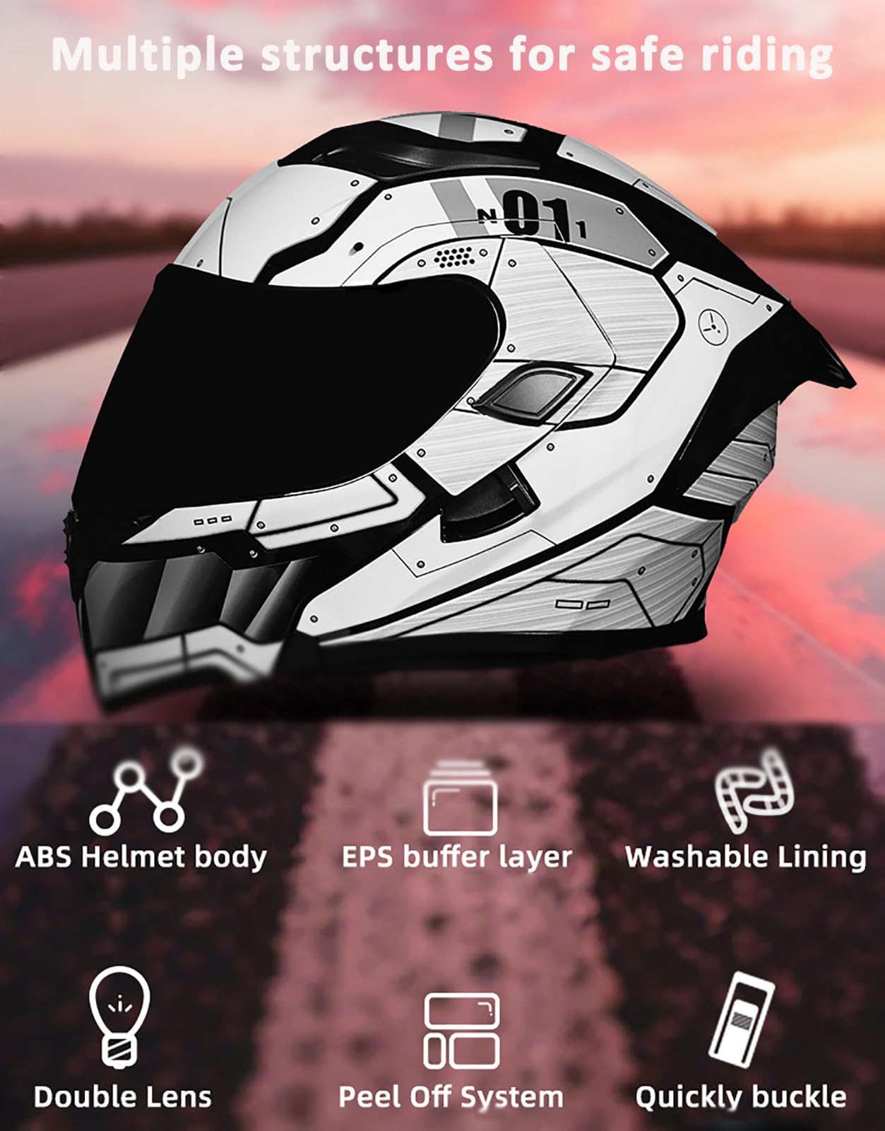 Modularer Motorradhelm, Klapphelm Mit Doppelvisier, DOT/ECE-Geprüft, Integralhelm Für Erwachsene (Männer Und Frauen)
