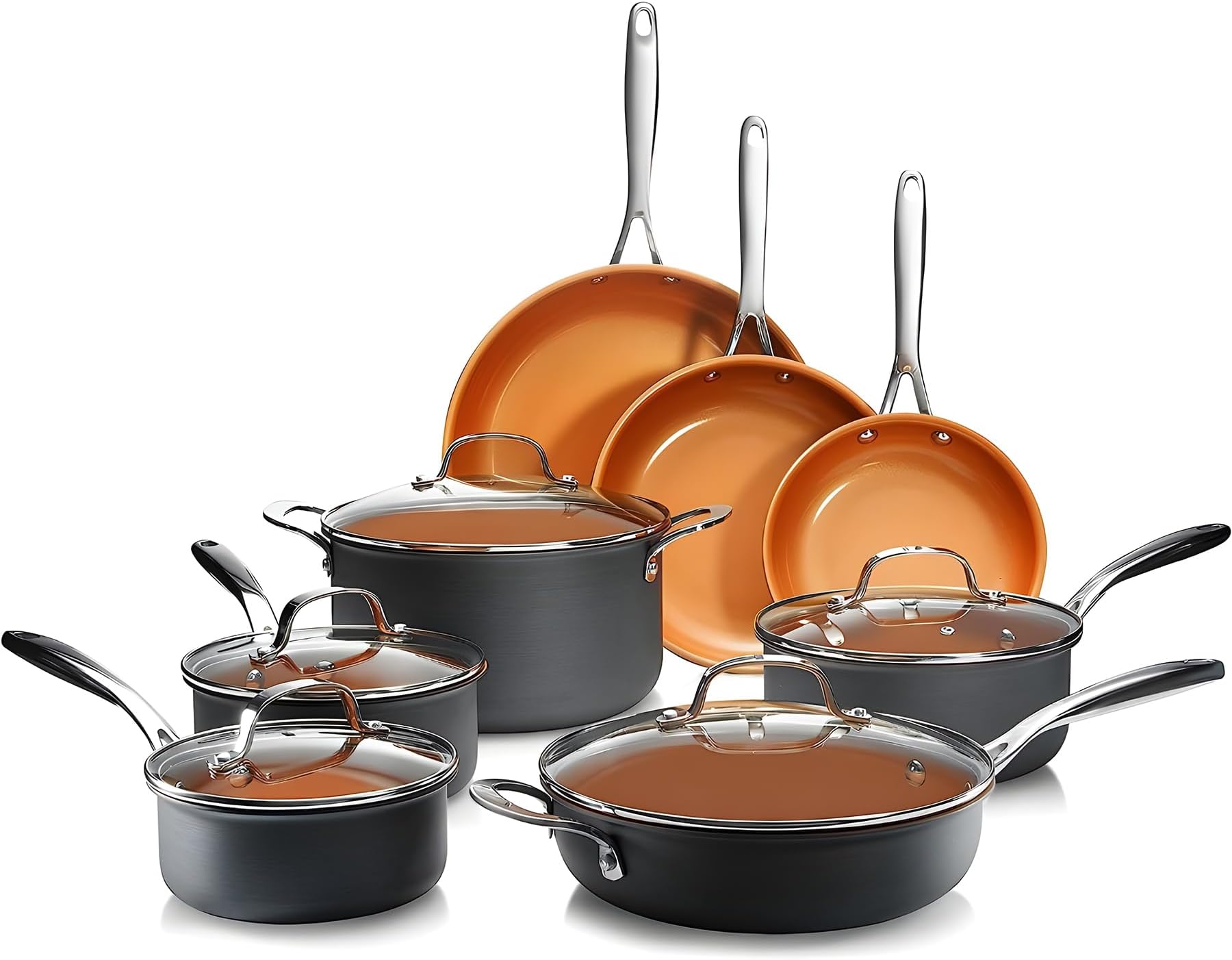 Professional – Hard Anodized Pots and Pans 13 Piece Premium Cookware Set with Ultimate Nonstick Ceramic & Titanium Coating, Oven and Dishwasher Safe