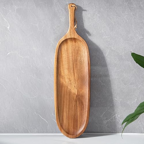 Miniatura 1 de Bandeja de madera extra grande de 20 pulgadas con asas, bandeja de madera de acacia premium, bandeja otomana multiusos para cocina, sala de estar,