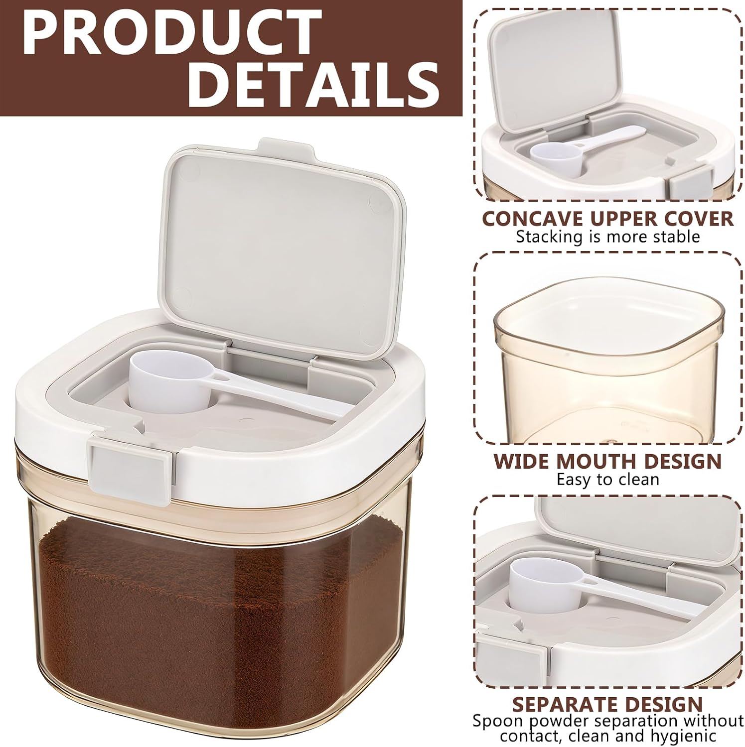 3 Pcs Airtight Coffee Canister, 27oz Large Coffee Storage Container with Scoop, Food Storage for Coffee, Tea, Beans, Sugar, Flour, Cereal and More (0.8 Liters)