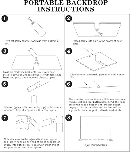 Miniatura 6 de Soporte de fondo portátil resistente para tuberías y cortinas, marco de metal ADJ y base de metal pesado para bodas, fiestas de cumpleaños, telón de
