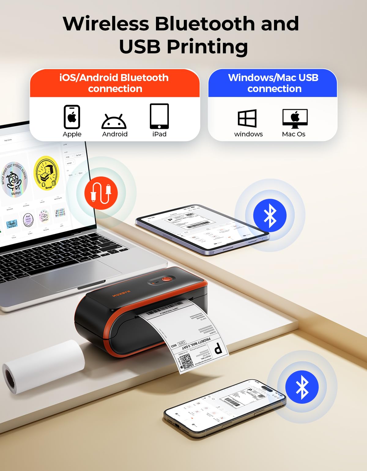 Amazon.com: MUNBYN MC240 Bluetooth Thermal Label Printer+M110/M220