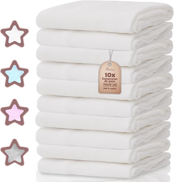 NatureMark NatureMark Maxi Pack de 10 Langes en Mousseline 100% Coton OEKO-TEX 70x70 cm