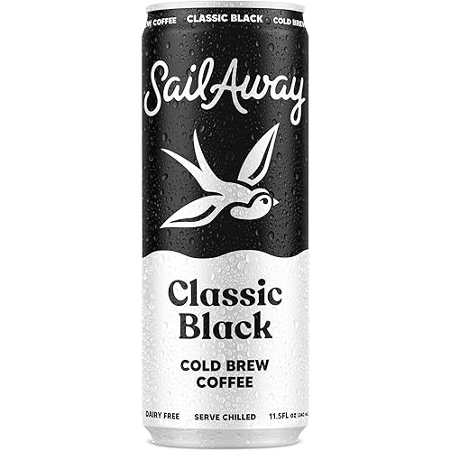 Sail Away Coffee Cold Brew Coffee Cans - Less Acidic Coffee Beverages, Draft Nitrogen Pour, 220mg Caffeine, Gluten Free, Keto, Classic Black, 12 Pack