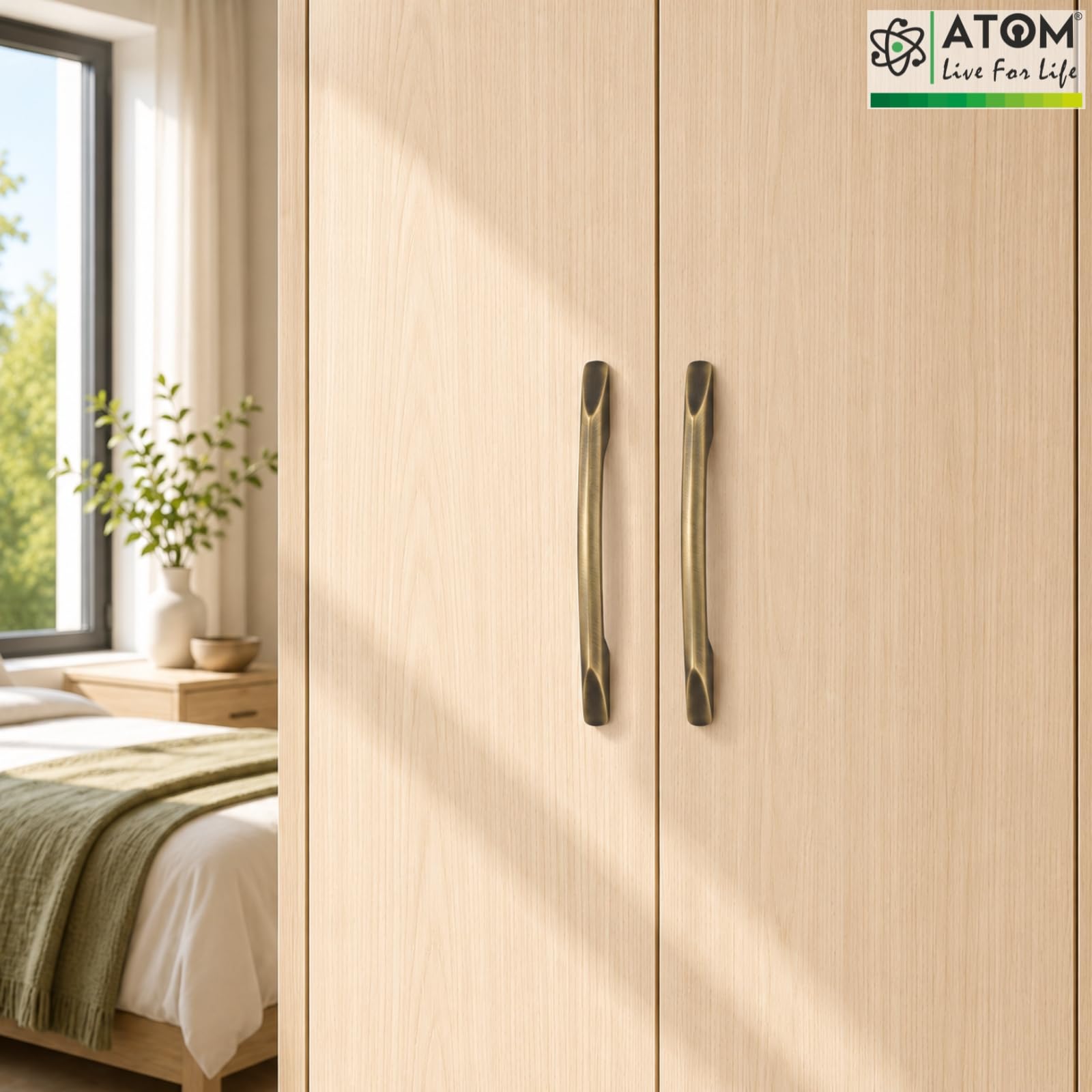 Atom 6 inch Zinc Cabinet Pull Handle | Antique Finish | Handle for Wardrobe, Drawer & Office Furniture | Push Bar 545 | Pack of 6 3