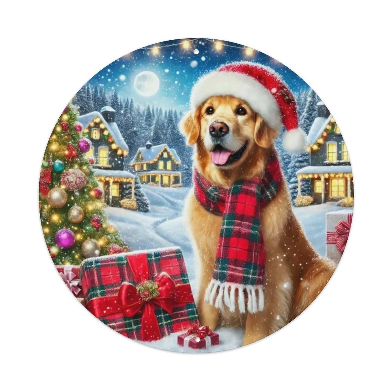 Golden Retriever & Snowman Winter Garden Tin Sign Vintage Metal Sign Home Bar Garden Wall Decor Metal Poster 8x8 Inch