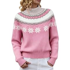 Fair Isle Sweater Women Plus Size Knitted Vintage Argyle Boho Print Sweaters Pullover Fall Winter Jumper Tops