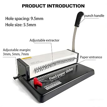 Coil Binding Machine with Manual Round Hole Punch, Adjustable Margin, Punch 15 Sheets, 30-Hole Design, Metal Shell for Office and Home Use