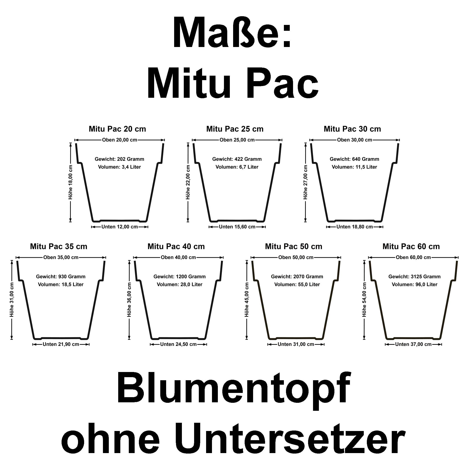Euro3plast Blumentopf MITU ohne Untersetzer in rund aus Kunststoff 9 Farben und 10 Größen zur Wahl für den Innen- und Außenbereich (Rot, 60 cm)