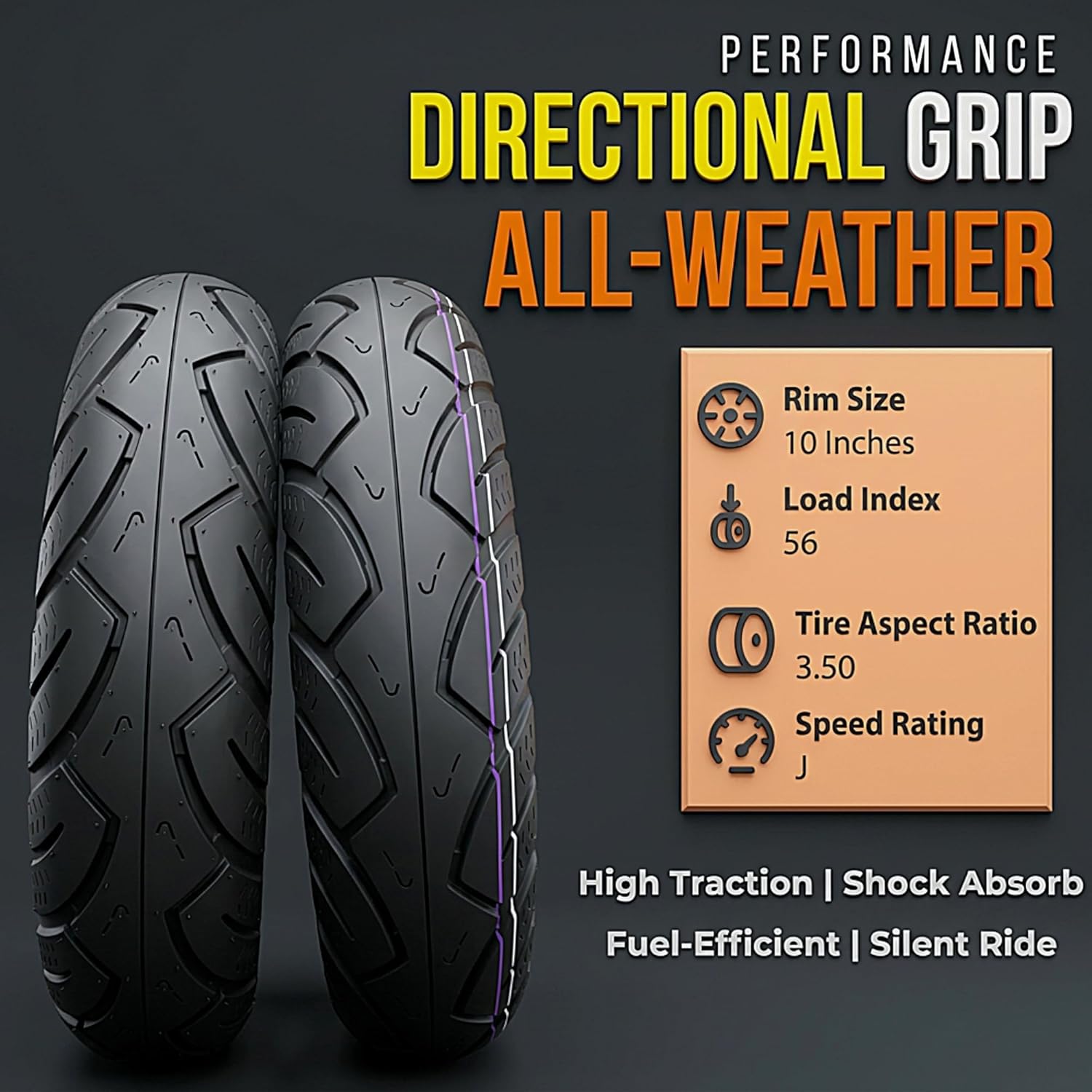 2-Tire Combo 3.50-10 Tubeless Street Tires for Electric Scooter, Moped & Gas Bike – Front or Rear Fit on 10-Inch Rim Innova Power.